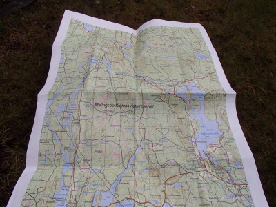 Karta i skala 1:20 000 utskriven på Tyvek.